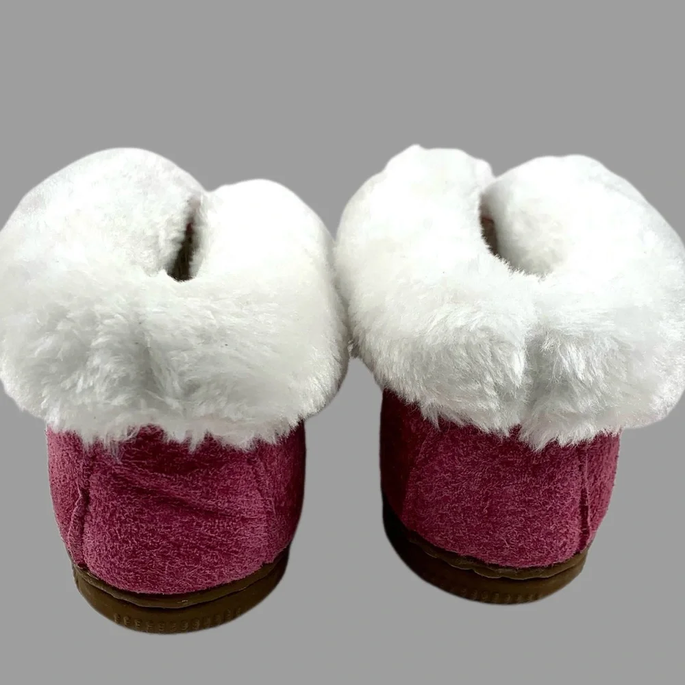 Old Friend Pink Flannel/ Faux FurTrim Slippers Size 1